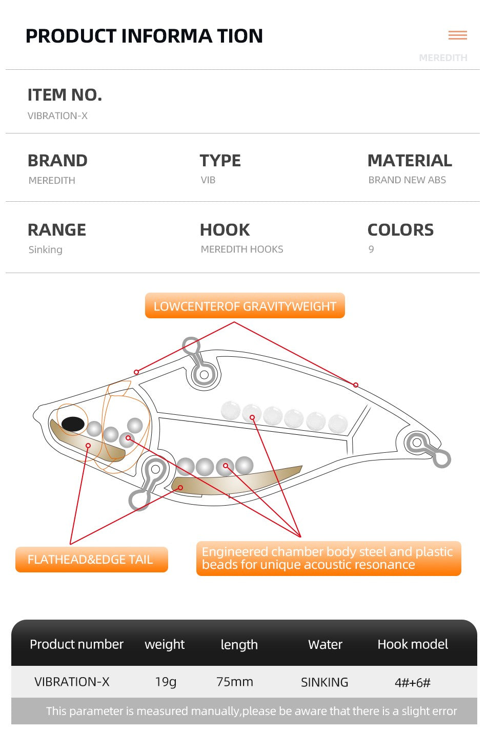 MEREDITH VIBRATION-X VIB 75mm 19g Wobblers aparejos de pesca Señuelos de pesca cebo vibratorio para accesorios artificiales de profundidad completa