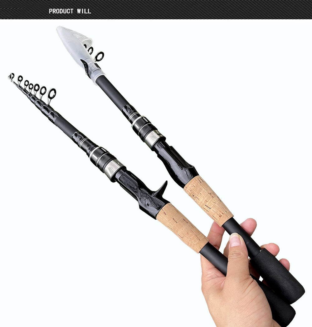 Caña de pescar con señuelo Baitcasting, telescópica giratoria, mango de madera de 8g-25g, aparejos de pesca de fundición de carbono, peso ligero profesional