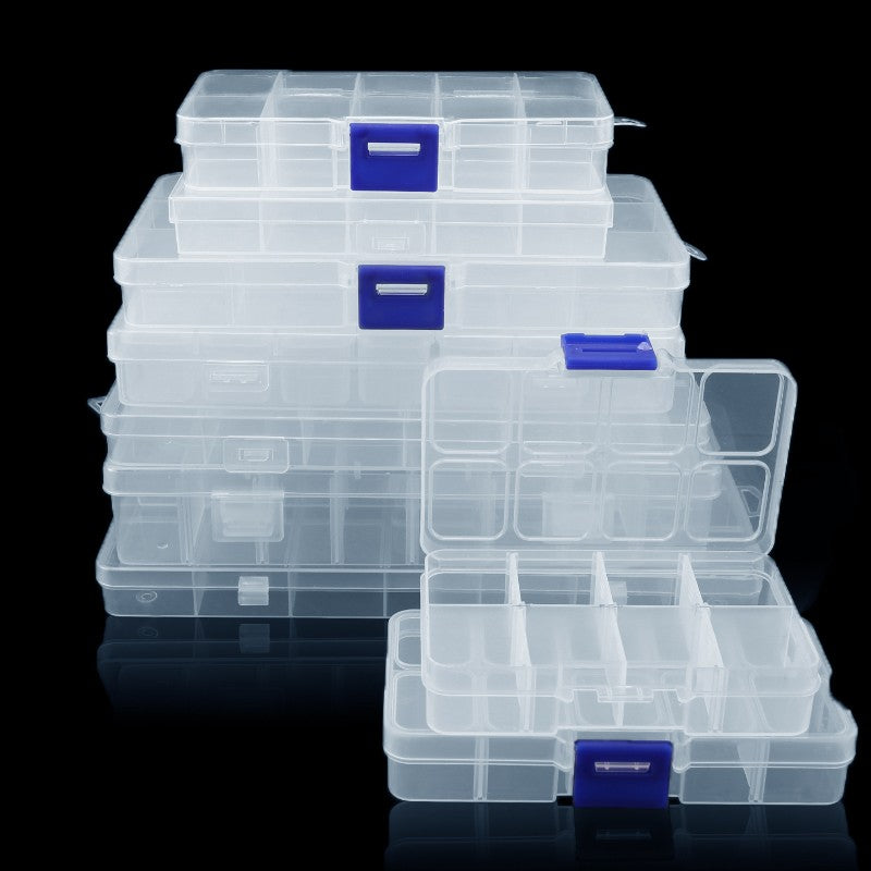Caja de joyería de plástico, organizador con ranura de 10/15/24 compartimentos, contenedor de cuentas de almacenamiento, caja de almacenamiento de joyería ajustable, caja rectangular