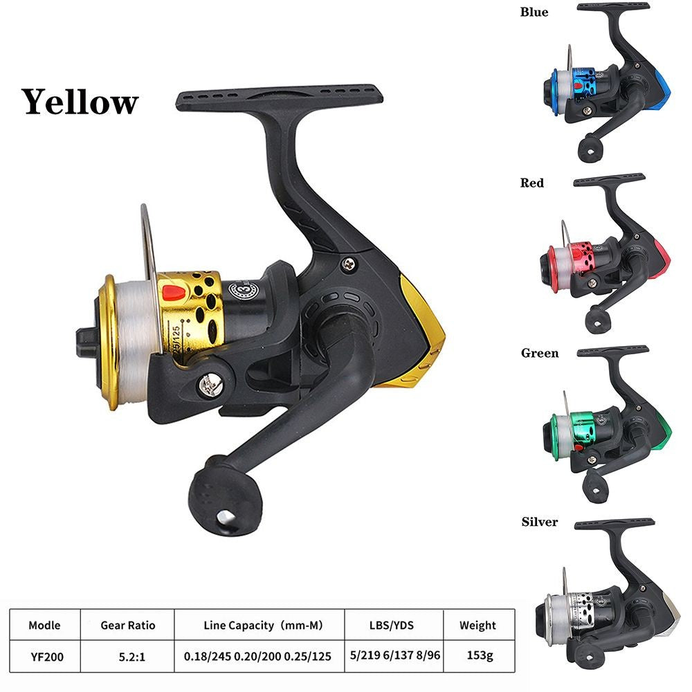 Ruedas de arrastre portátiles, carrete de pesca ultraligero, relación de engranaje 5,2: 1, carrete giratorio con sedal de pesca de 60m, suministros de pesca