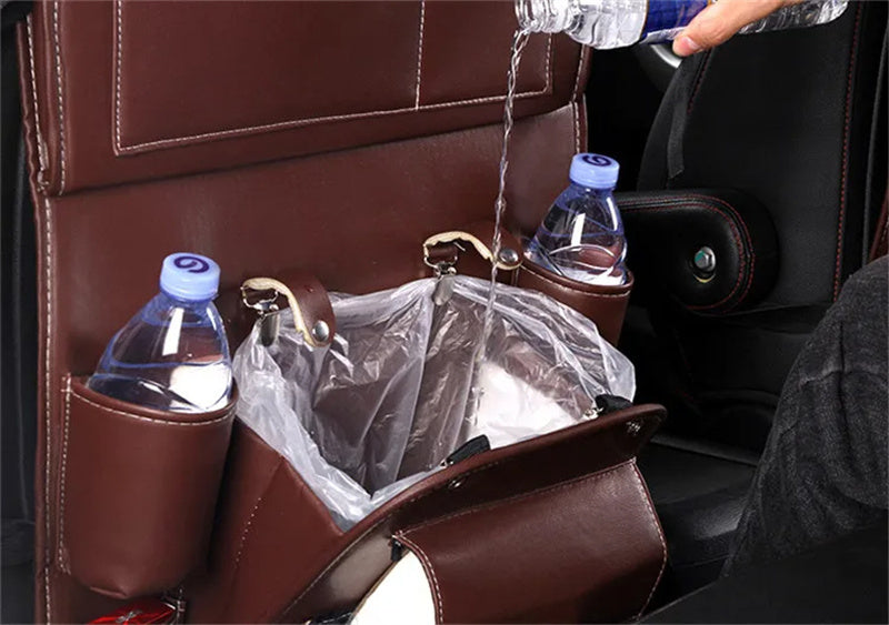 Bolsa de almacenamiento de cuero PU para coche, bandeja trasera para asiento mul