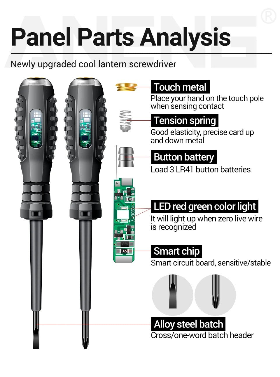 Desarmador con probador de electricidad