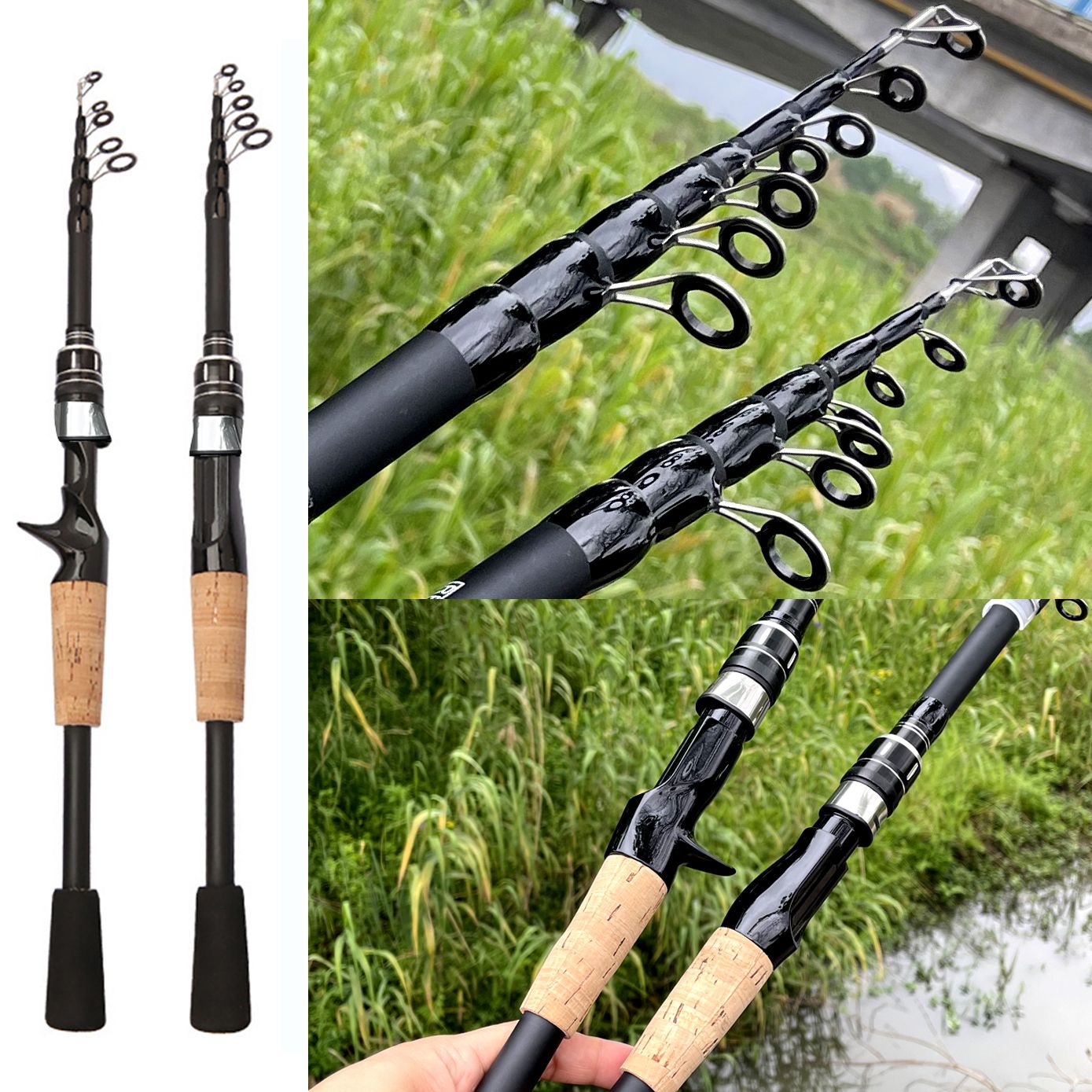 Caña de pescar con señuelo Baitcasting, telescópica giratoria, mango de madera de 8g-25g, aparejos de pesca de fundición de carbono, peso ligero profesional