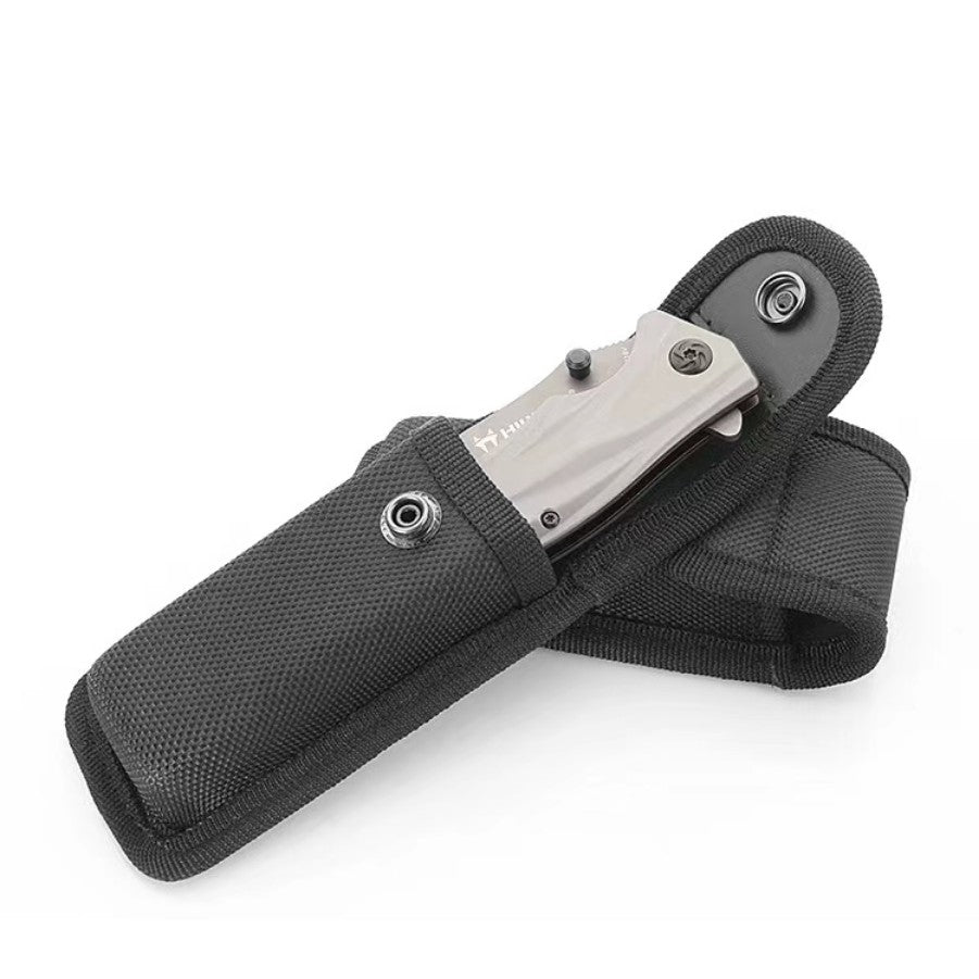 Funda negra plegable para guardar cuchillos, bolsa con alicates, cinturón de nailon, bolsillo de transporte, soporte para linterna, paquete de cintura