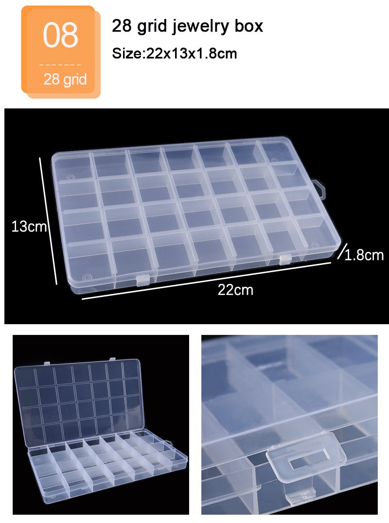 Caja de joyería de plástico, organizador con ranura de 10/15/24 compartimentos, contenedor de cuentas de almacenamiento, caja de almacenamiento de joyería ajustable, caja rectangular