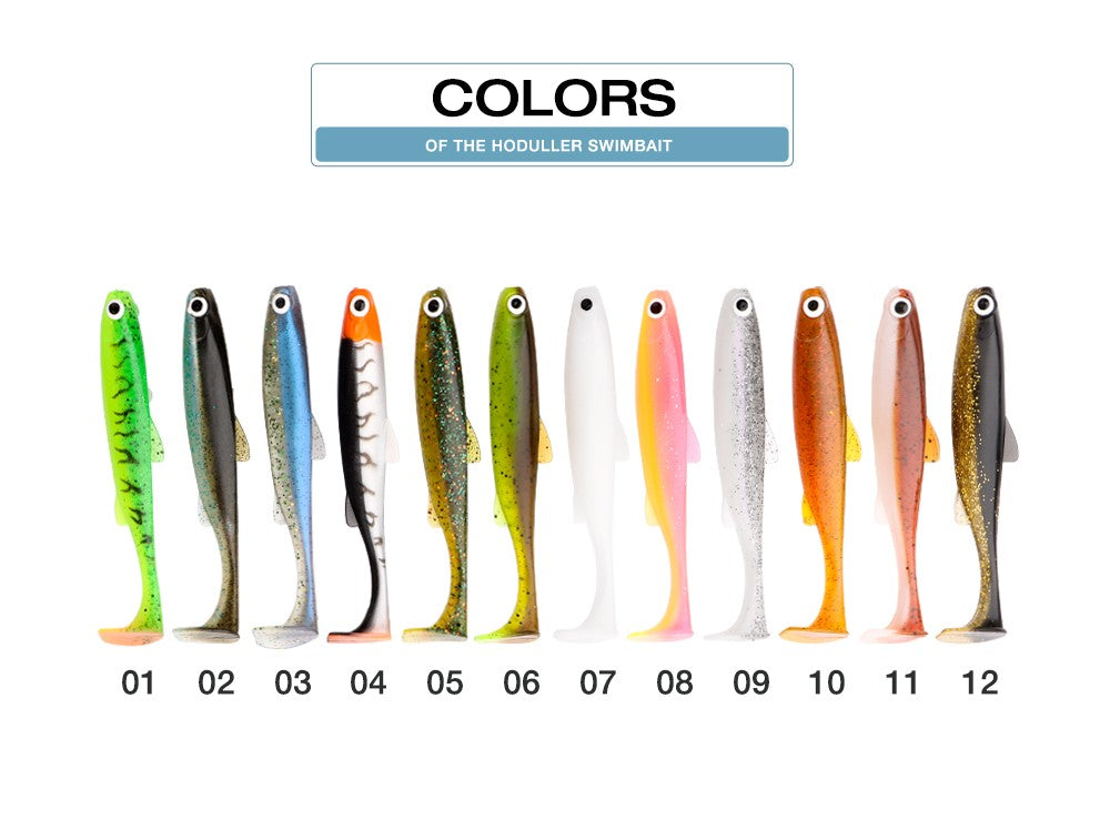 2024 nuevo cebo blando 5 tamaños Hoduller Swimbait para Lucio Zander Snook perca Señuelos de pesca con ojos 3D JIG Head Rig señuelo suave