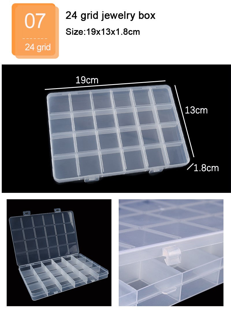 Caja de joyería de plástico, organizador con ranura de 10/15/24 compartimentos, contenedor de cuentas de almacenamiento, caja de almacenamiento de joyería ajustable, caja rectangular