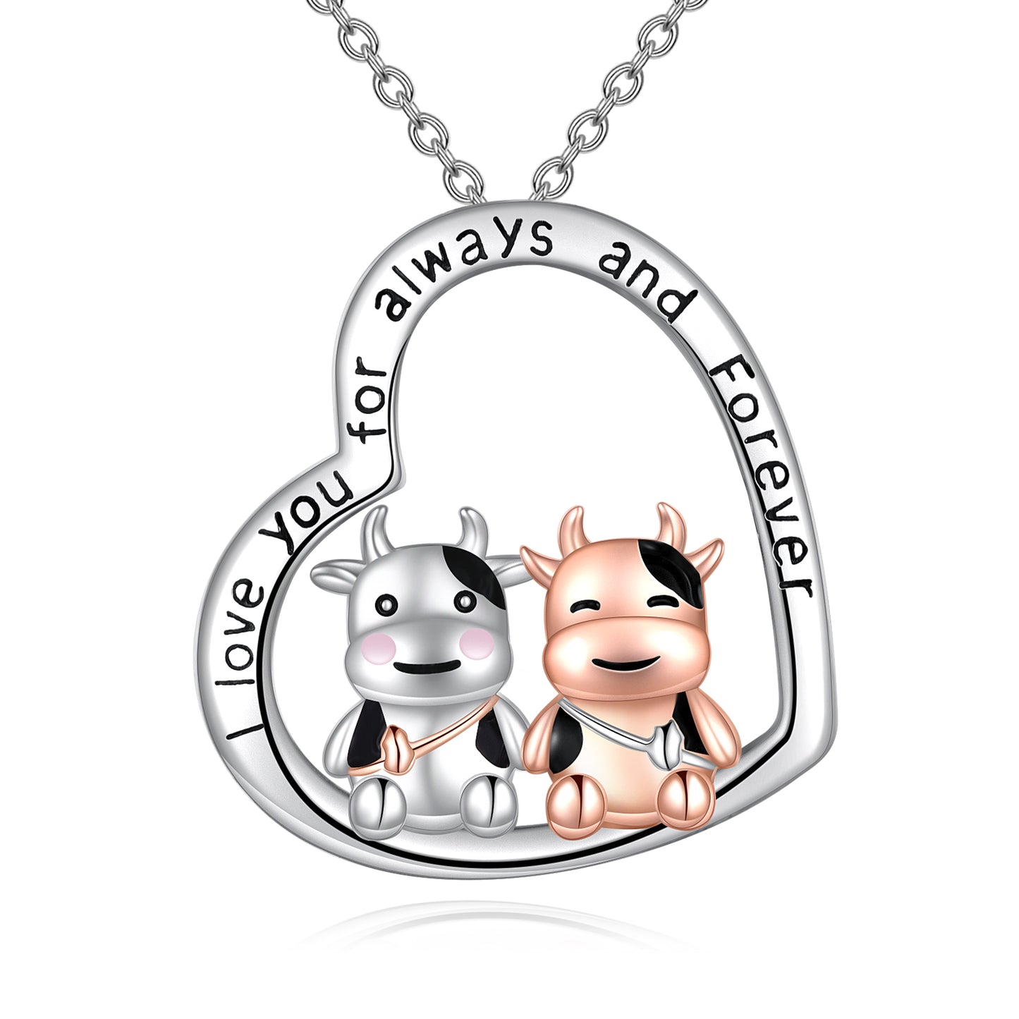 Cow Gifts Collar de vaca para mujer de plata de ley 925 Te amo siempre y para si