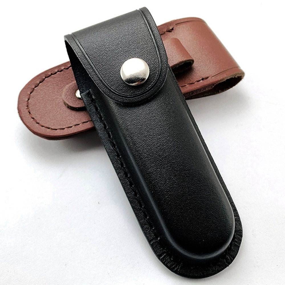 Funda para cuchillo plegable marrón, herramienta para linterna, cinturón, estuche protector, Funda de cuero, bolsillo, caza, campamento, equipo de transporte al aire libre