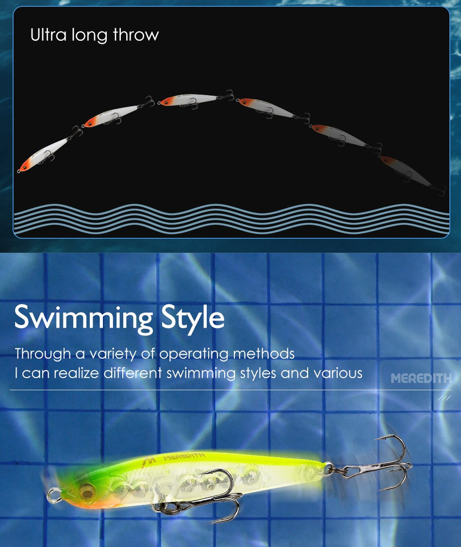 MEREDITH Jerk lápiz que se hunde señuelo de pesca Wobbler lubina aparejos de pesca señuelos accesorios de pesca señuelos de agua salada cebo de peces curricán