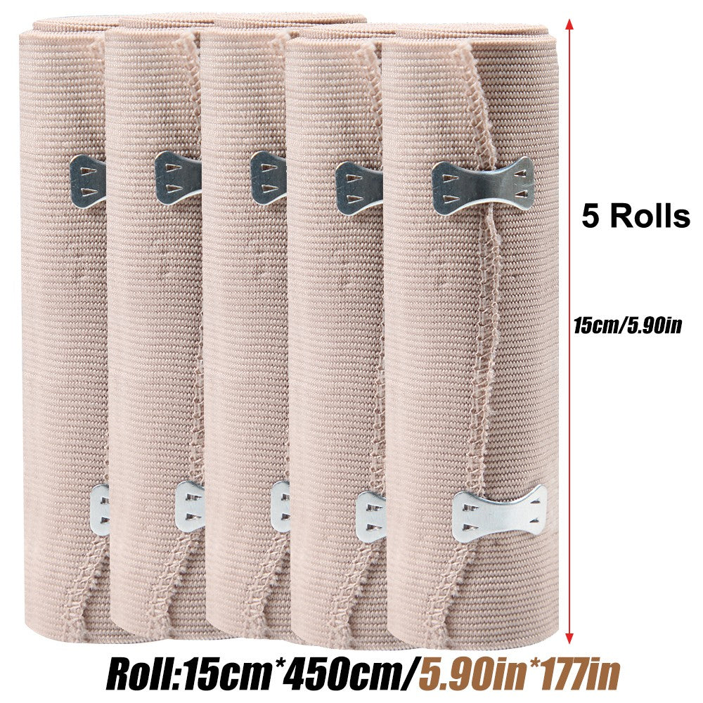 Vendaje de compresión elástico de 5 rollos con ganchos, cinta de soporte deportivo atlético para tobillo, muñeca, brazo, esguinces de piernas, medida de primeros auxilios