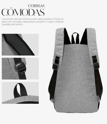 Mochila  Para Laptop Carga Usb Color Gris