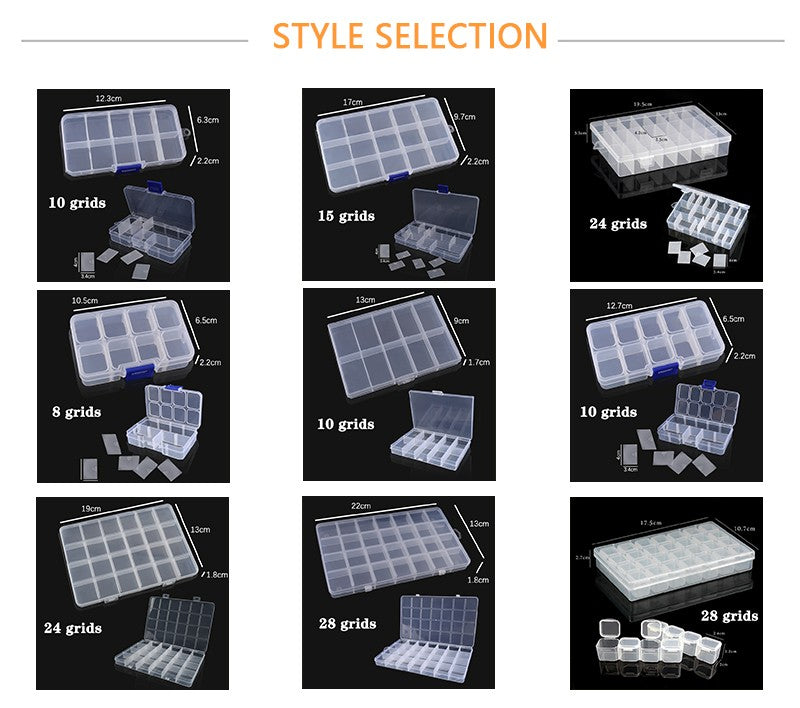 Caja de joyería de plástico, organizador con ranura de 10/15/24 compartimentos, contenedor de cuentas de almacenamiento, caja de almacenamiento de joyería ajustable, caja rectangular