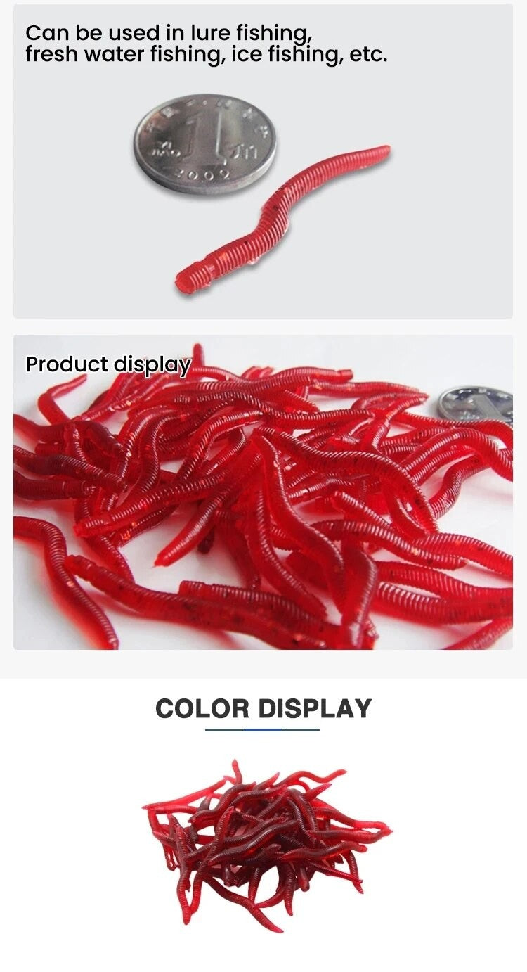 BURLE-Señuelos blandos rojos con olor a pescado realista, simulación de lombriz de tierra, gusanos rojos, señuelos de pesca artificiales