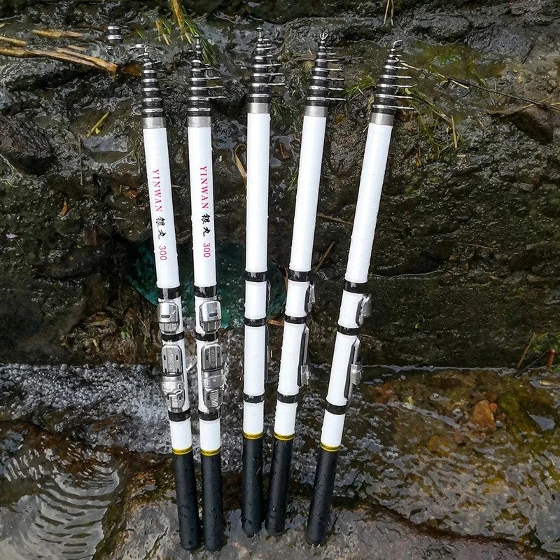 Caña de pescar telescópica en roca, alimentador de carpa con mosca giratoria, fibra de vidrio, Mini caña de viaje, asiento de carrete, 1,8 M/2,1 M/2,4 M/2,7 M/3,0 M