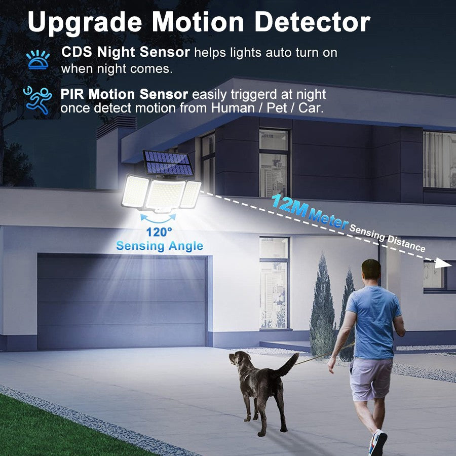 Luz Solar para exteriores, 328/348 LED, Sensor de movimiento superbrillante integrado, gran potencia, IP65, resistente al agua, 3 modos de trabajo, pared de jardín