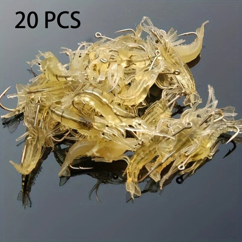 Señuelos de camarones Goture, Señuelos de pesca de camarones suaves para agua dulce y salada, juego de cebo luminoso para camarones con cuentas de gancho afiladas, 5/10/20 piezas