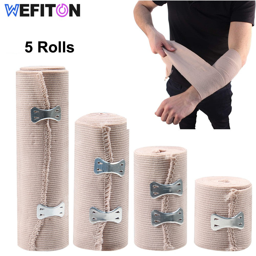 Vendaje de compresión elástico de 5 rollos con ganchos, cinta de soporte deportivo atlético para tobillo, muñeca, brazo, esguinces de piernas, medida de primeros auxilios