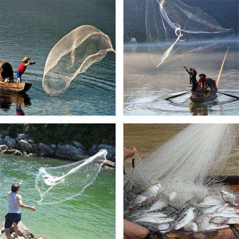 Redes de pesca fundidas con plomo, radio de 2,4 m, trampa de pesca para lanzar a mano, red de pescado de malla pequeña americana pesada con olla para camarones