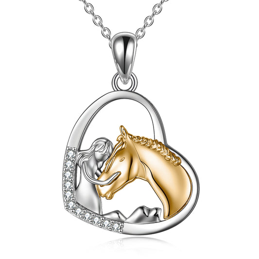 Collar con colgante de corazón de caballo de plata de ley para mujeres y niñas