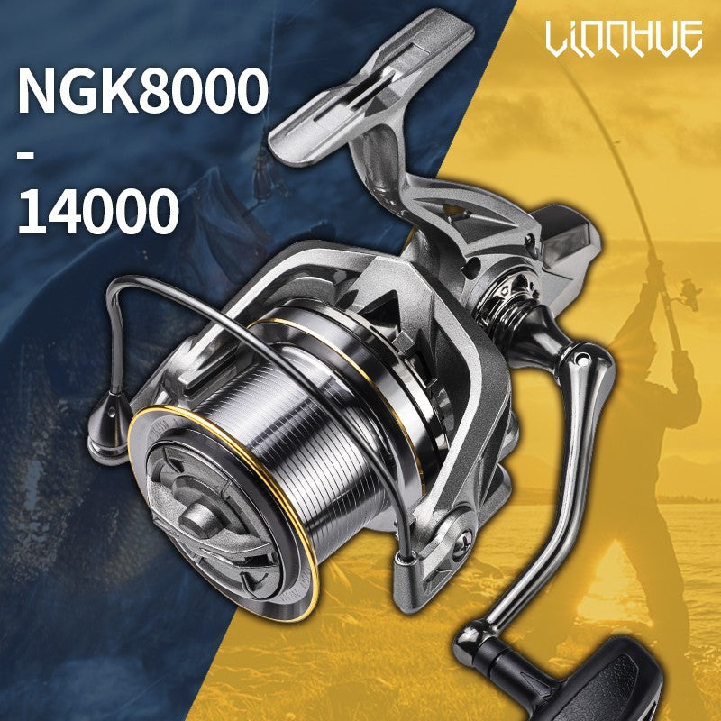 Carrete de Pesca LINNHUE grande 8000 9000 10000 12000 14000 carrete giratorio arrastre 20KG carrete potente agua salada Pesca de agua dulce Pesca