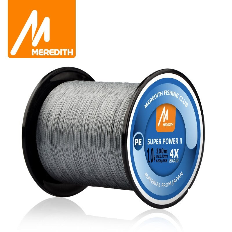 MEREDITH-línea de pesca trenzada de PE, 4 hebras, 300M, 15-80lb, sedal de pesca suave multifilamento para señuelo de pesca