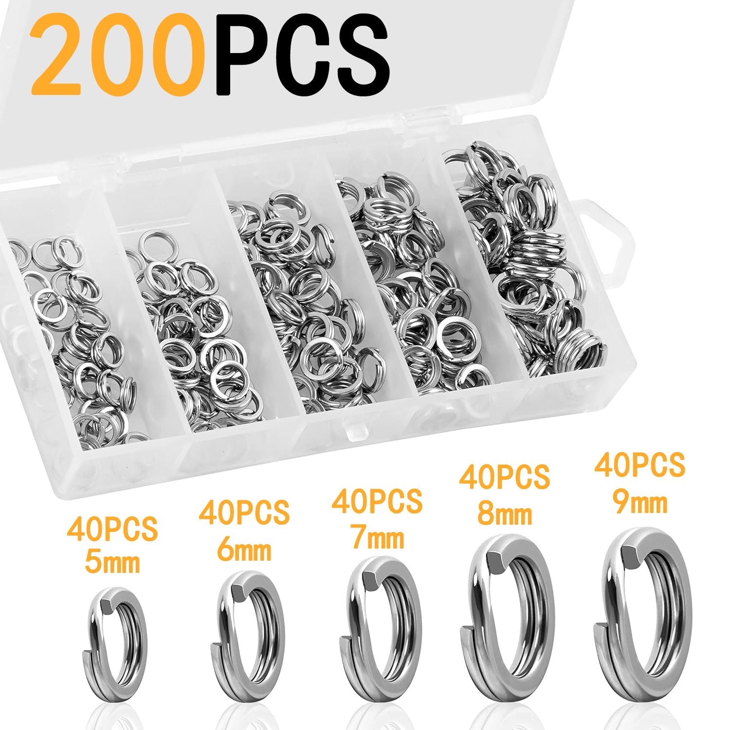Anillos divididos de acero inoxidable para pesca, 5 tamaños, alta resistencia, gran fuerza de tracción, conector de señuelo de pesca, 200/250 Uds.