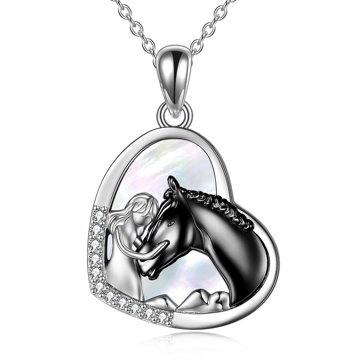 Collar con colgante de corazón de caballo de plata de ley para mujeres y niñas