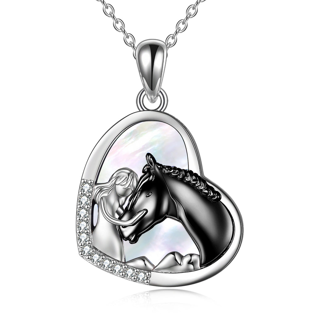 Collar con colgante de corazón de caballo de plata de ley para mujeres y niñas