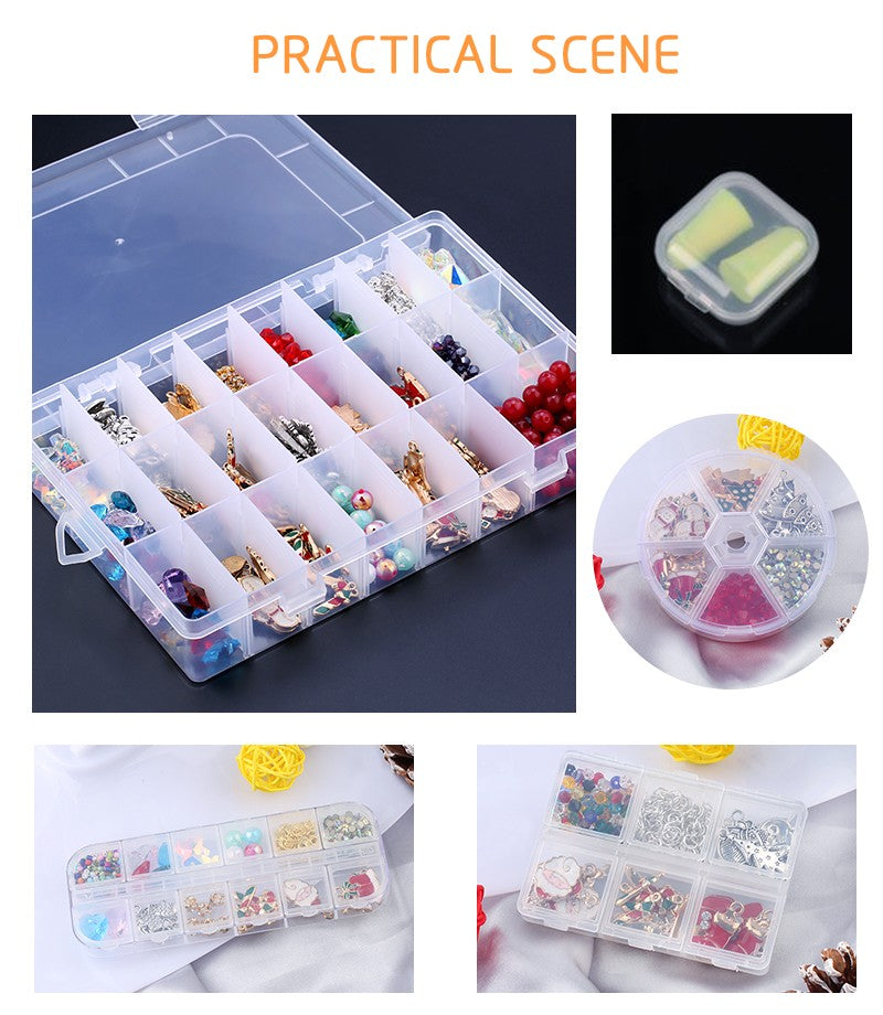 Caja de joyería de plástico, organizador con ranura de 10/15/24 compartimentos, contenedor de cuentas de almacenamiento, caja de almacenamiento de joyería ajustable, caja rectangular