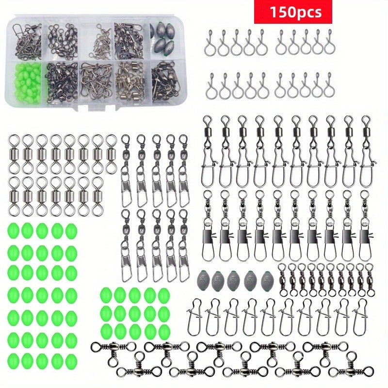 Juego de conectores de pesca de 150 Uds., spinner de cambio rápido, plomo para huevos, cuentas luminosas