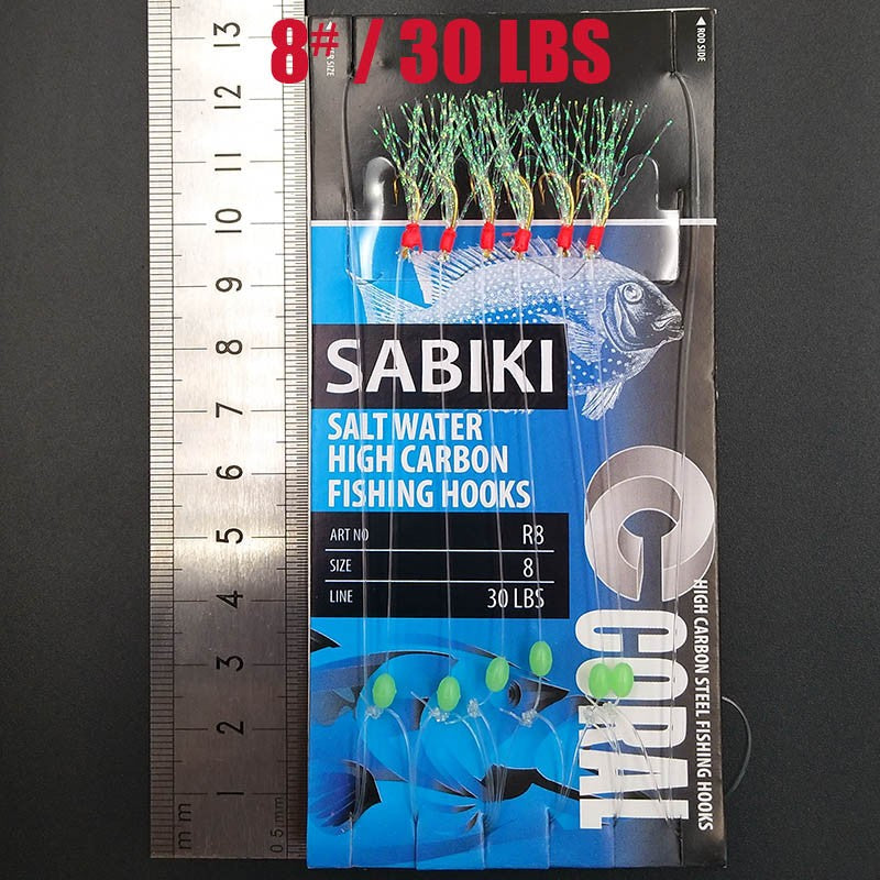 Lunker Sabiki-señuelo intermitente, anzuelo de aparejo, cebo suave, lombriz luminosa, caballa oscura, pesca, pargo, muleta de cabeza plana, tiburón
