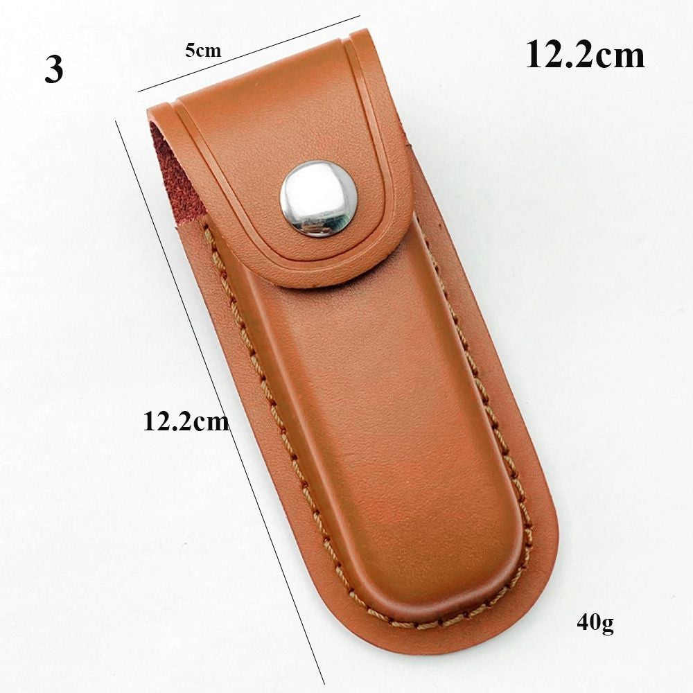 Funda para cuchillo plegable marrón, herramienta para linterna, cinturón, estuche protector, Funda de cuero, bolsillo, caza, campamento, equipo de transporte al aire libre