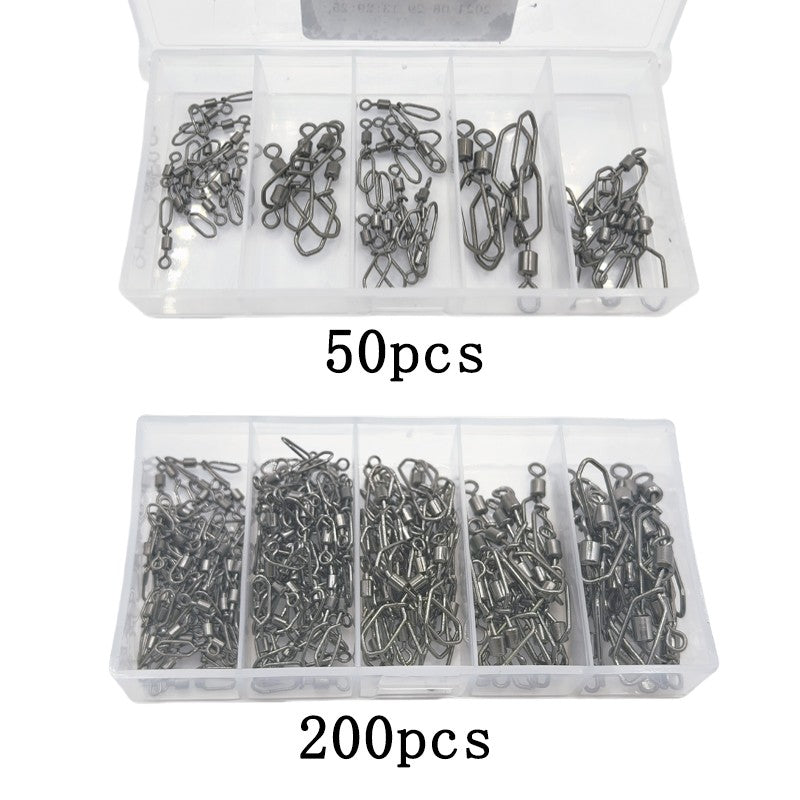 50/200 piezas de conector de clavija cuadrada giratoria de acero inoxidable, anillo de 8 figuras, accesorios de pesca
