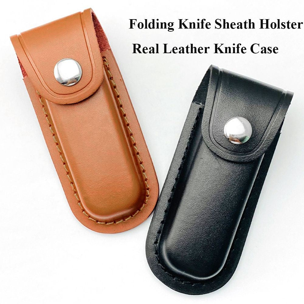 Funda para cuchillo plegable marrón, herramienta para linterna, cinturón, estuche protector, Funda de cuero, bolsillo, caza, campamento, equipo de transporte al aire libre