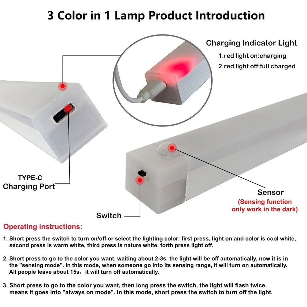 Barra de luz LED con Sensor de movimiento recargable