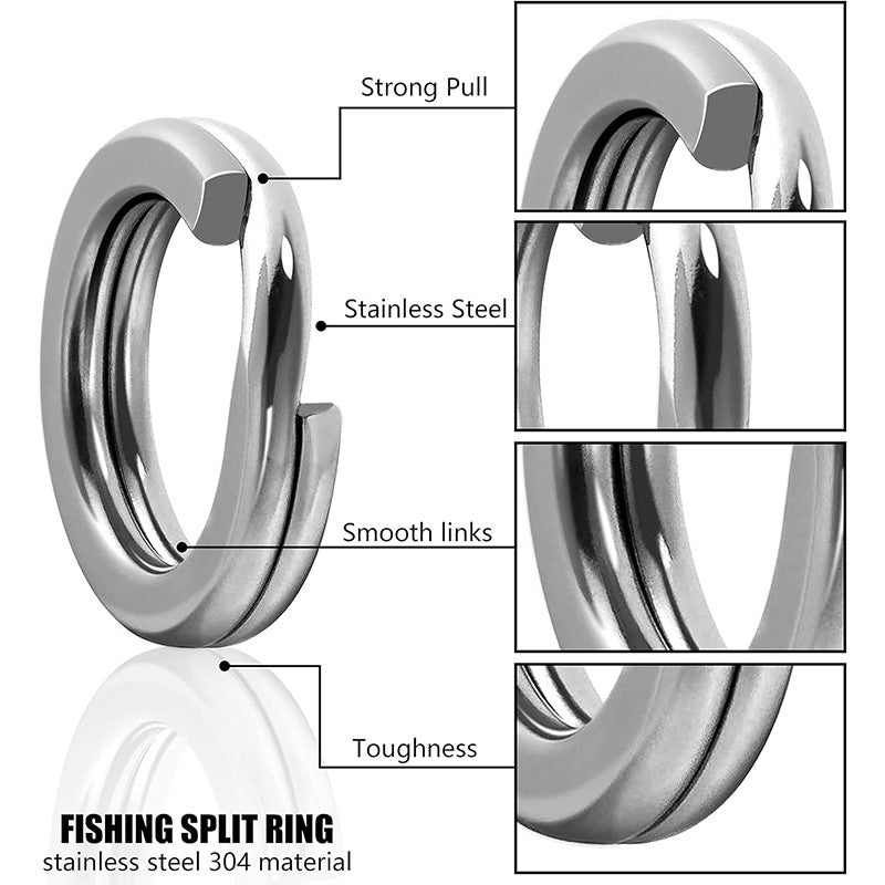 Anillos divididos de acero inoxidable para pesca, 5 tamaños, alta resistencia, gran fuerza de tracción, conector de señuelo de pesca, 200/250 Uds.
