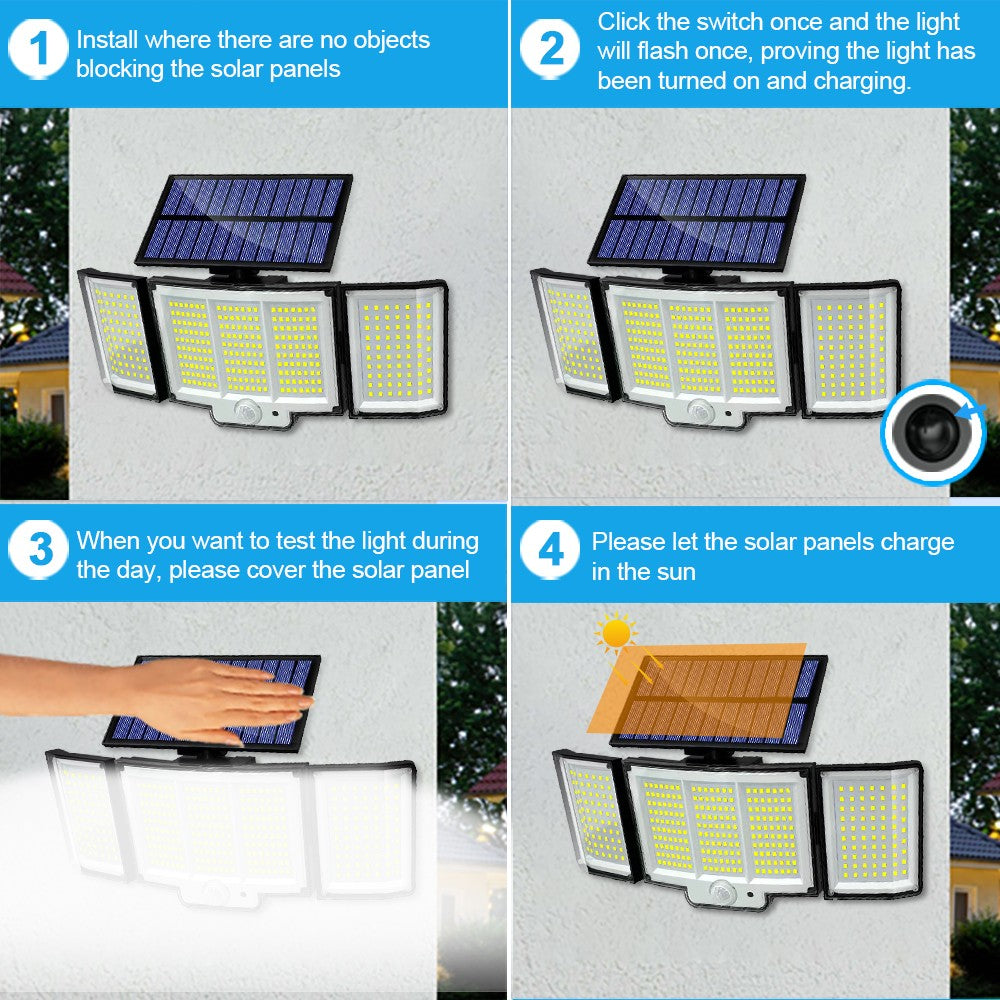 Luz Solar para exteriores, 328/348 LED, Sensor de movimiento superbrillante integrado, gran potencia, IP65, resistente al agua, 3 modos de trabajo, pared de jardín