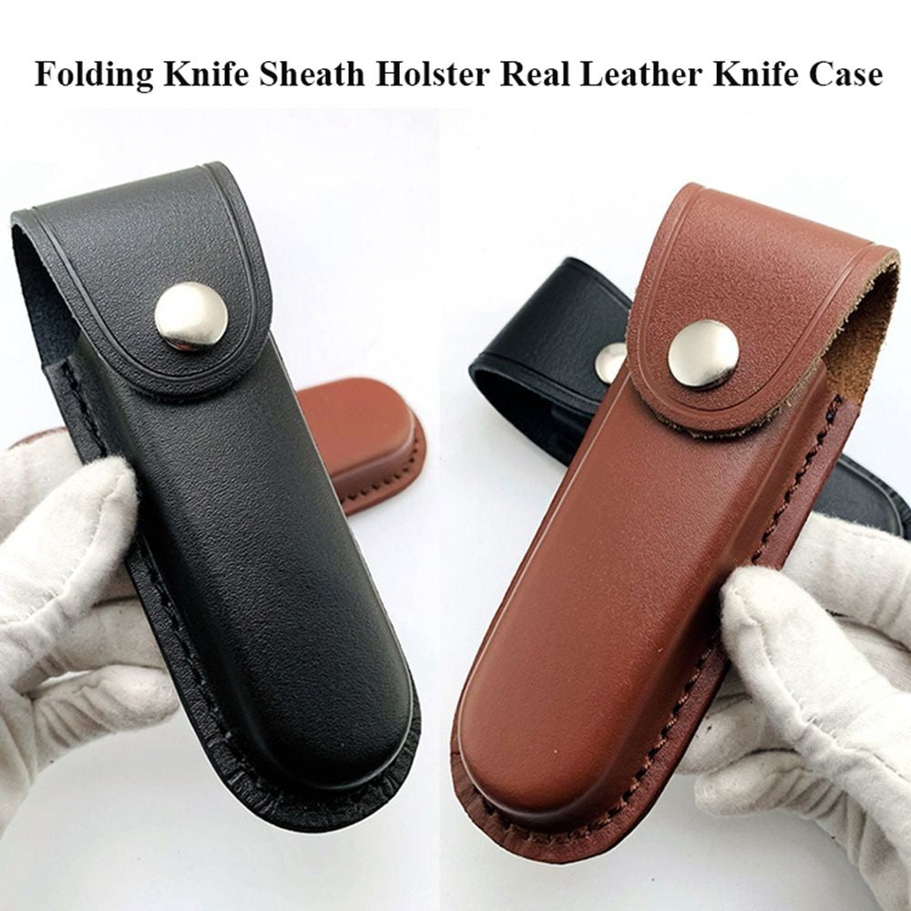 Funda para cuchillo plegable marrón, herramienta para linterna, cinturón, estuche protector, Funda de cuero, bolsillo, caza, campamento, equipo de transporte al aire libre
