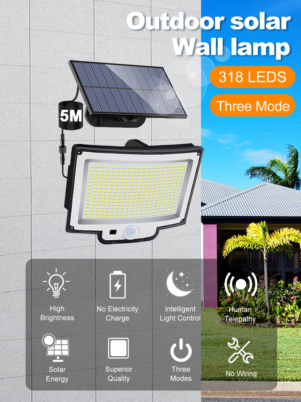 Luz Solar para exteriores, 328/348 LED, Sensor de movimiento superbrillante integrado, gran potencia, IP65, resistente al agua, 3 modos de trabajo, pared de jardín