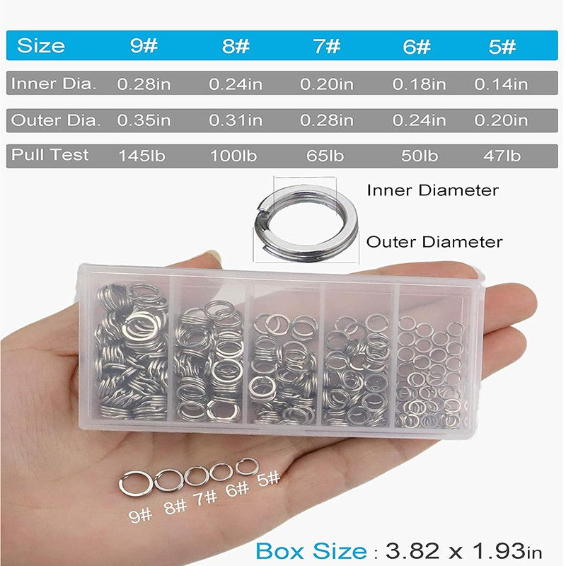 Anillos divididos de acero inoxidable para pesca, 5 tamaños, alta resistencia, gran fuerza de tracción, conector de señuelo de pesca, 200/250 Uds.