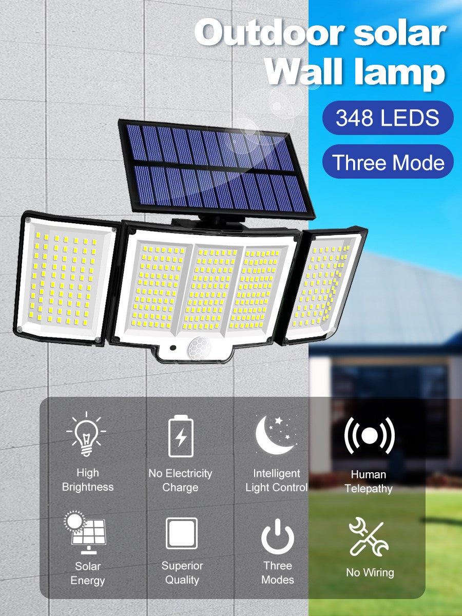 Luz Solar para exteriores, 328/348 LED, Sensor de movimiento superbrillante integrado, gran potencia, IP65, resistente al agua, 3 modos de trabajo, pared de jardín