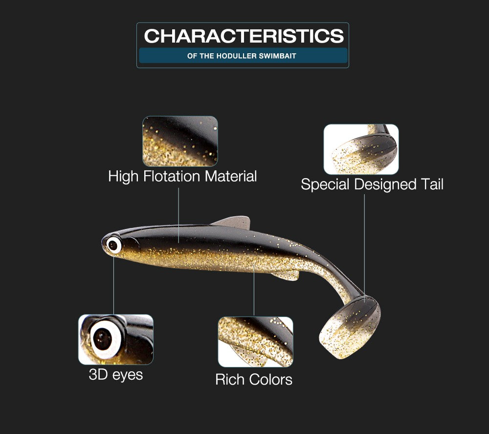 2024 nuevo cebo blando 5 tamaños Hoduller Swimbait para Lucio Zander Snook perca Señuelos de pesca con ojos 3D JIG Head Rig señuelo suave