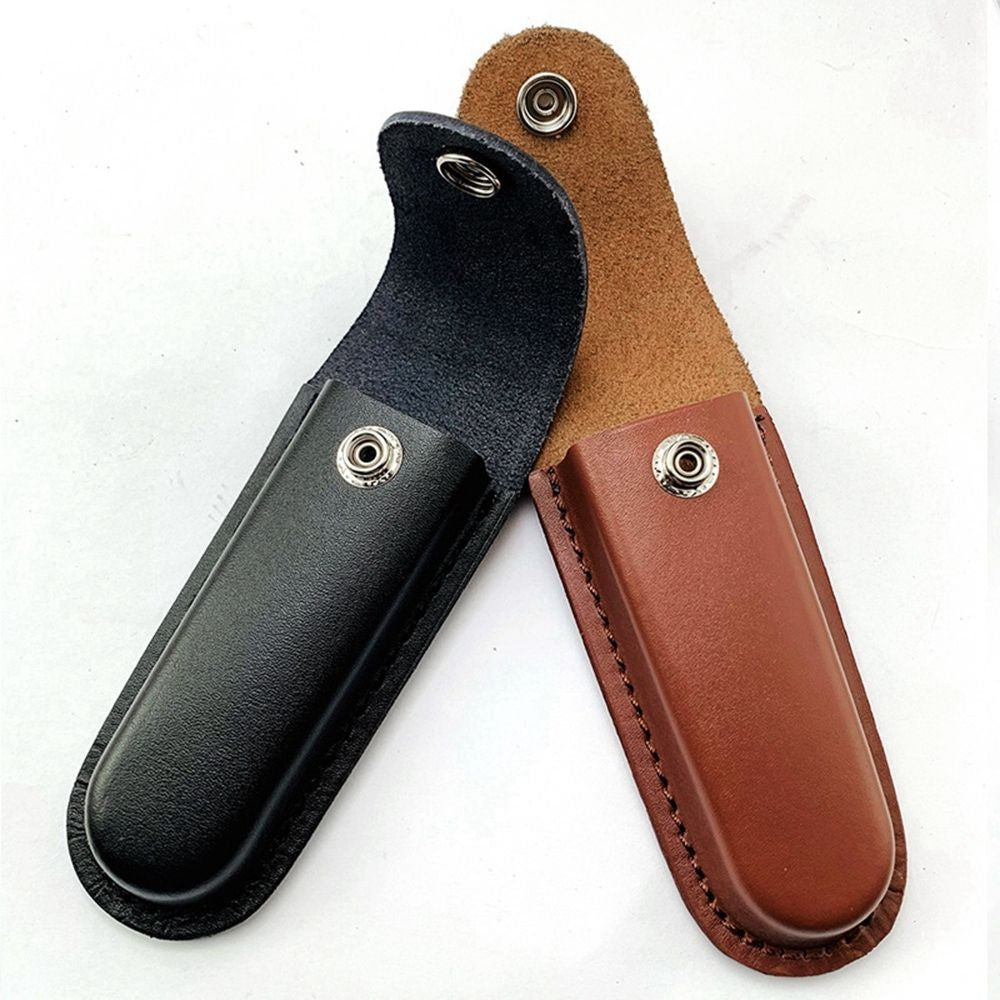 Funda para cuchillo plegable marrón, herramienta para linterna, cinturón, estuche protector, Funda de cuero, bolsillo, caza, campamento, equipo de transporte al aire libre