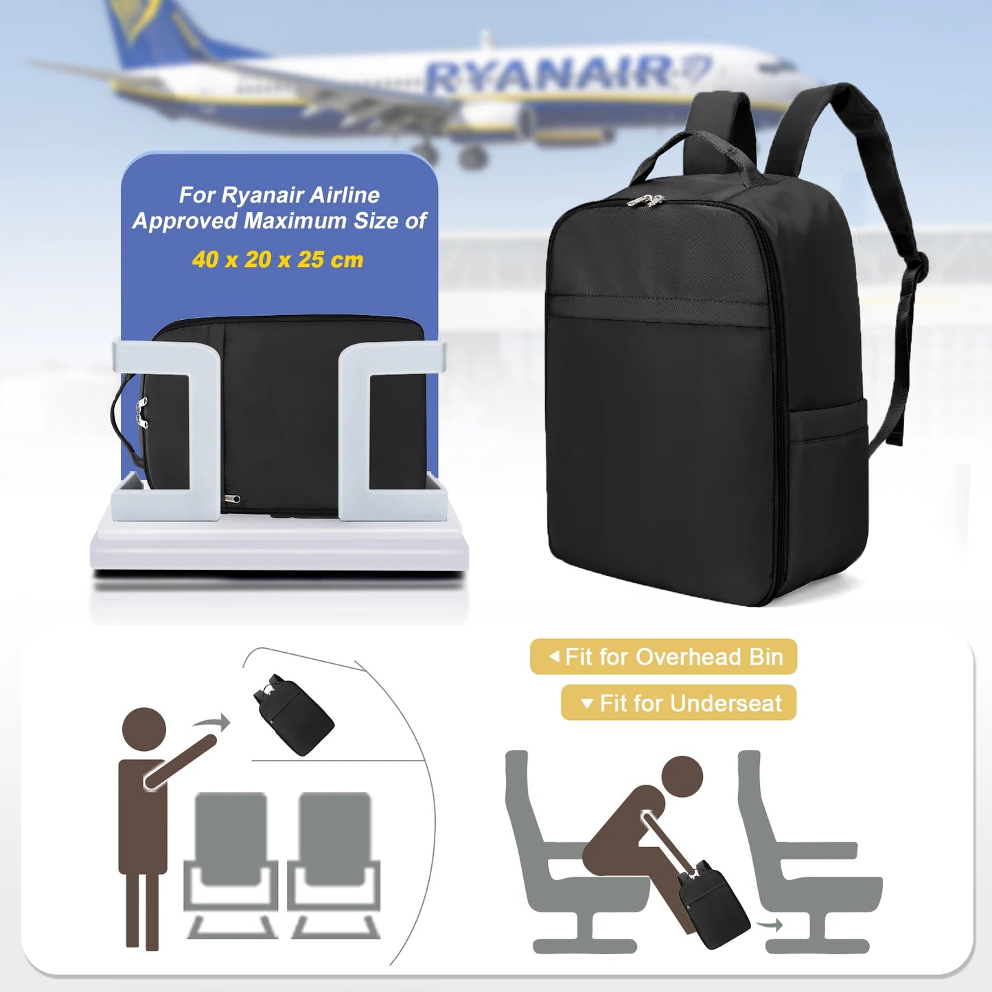 Ryanair-mochila de viaje para ordenador portátil, bolsa de mano para cabina Eas