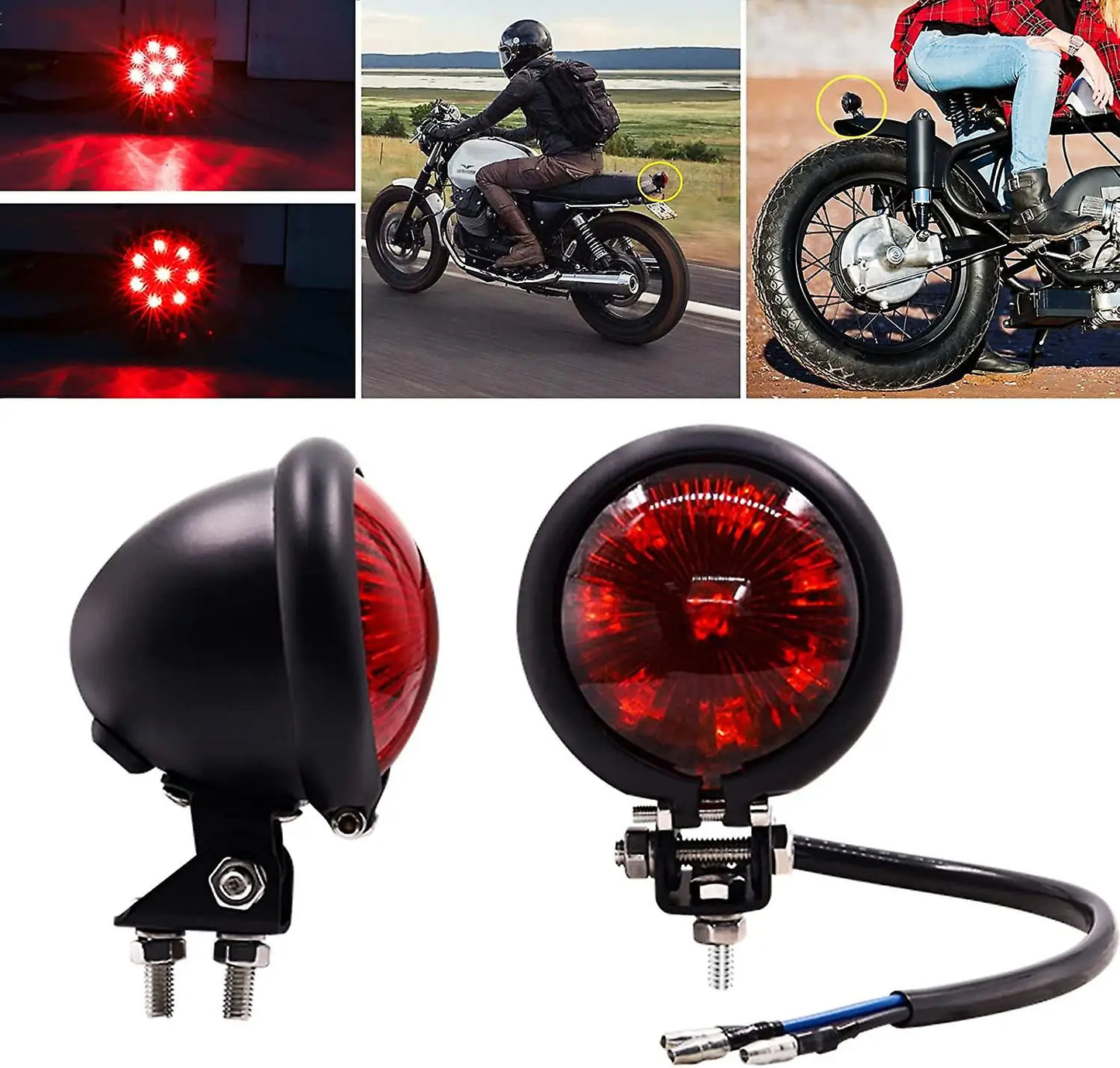 Motorcycle LED Brake Tail Lights Red Lamp Compatible with Chopp 