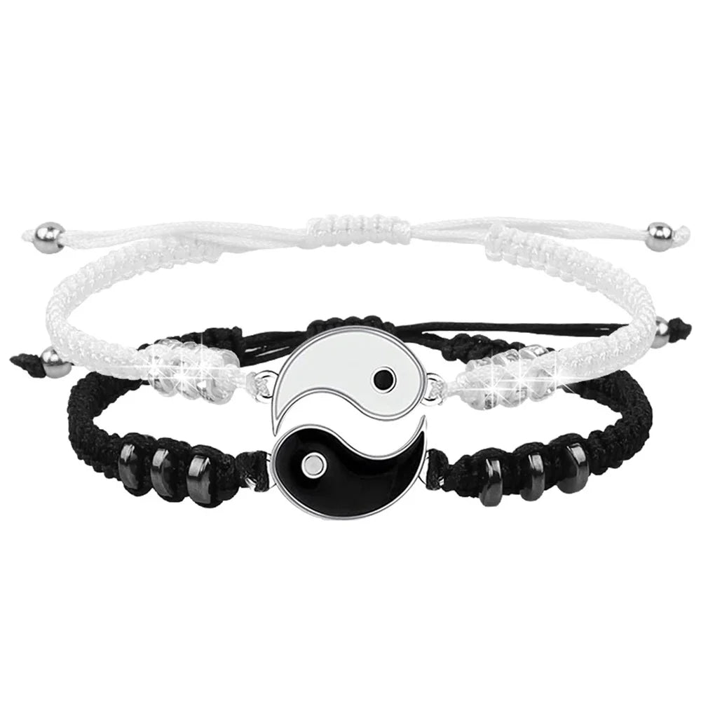 Best Friend Bracelets for 2 Matching Adjustable Cord Bracelets, Yin Yang, 