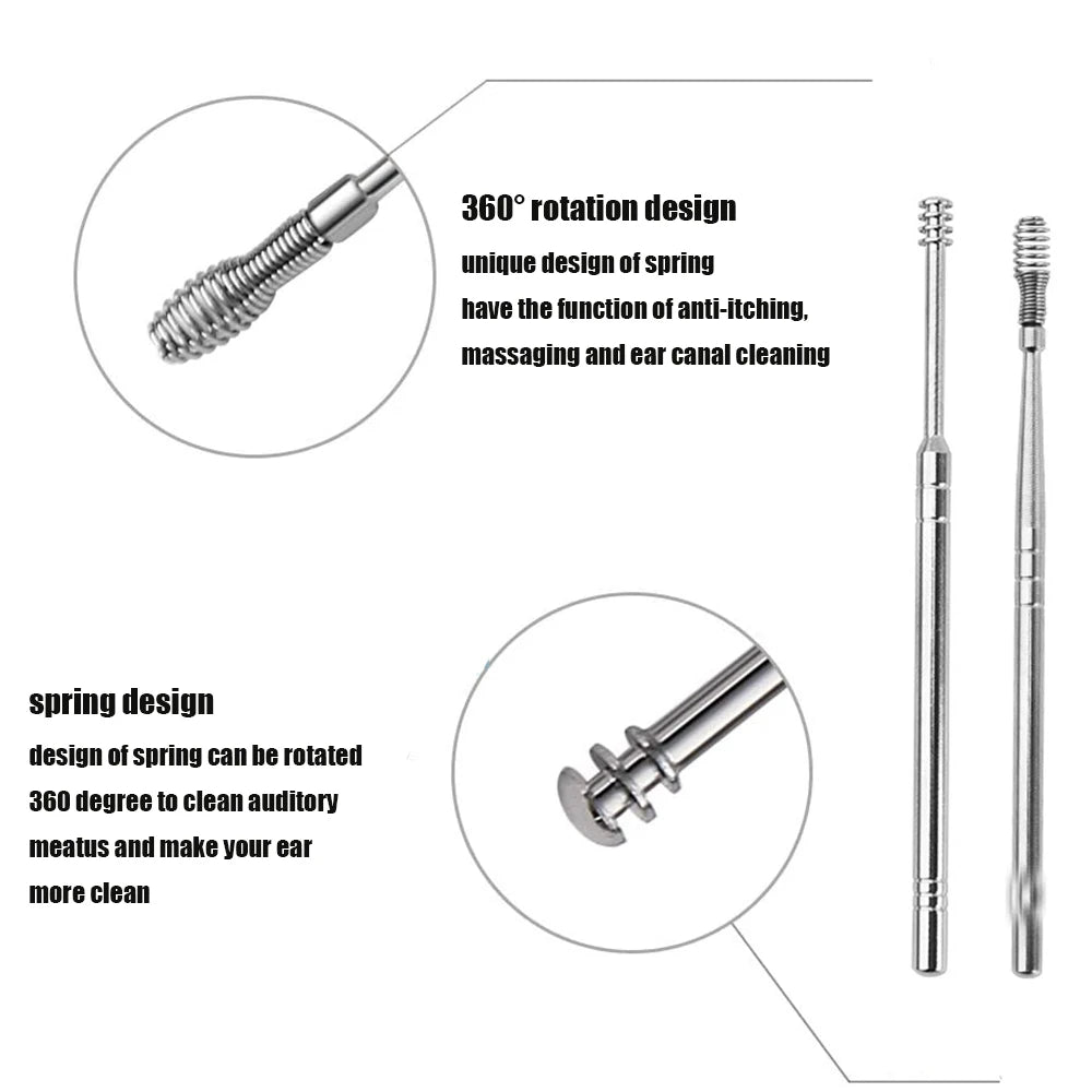 Cuchara limpiadora de oídos de acero inoxidable, herramienta de limpieza para e