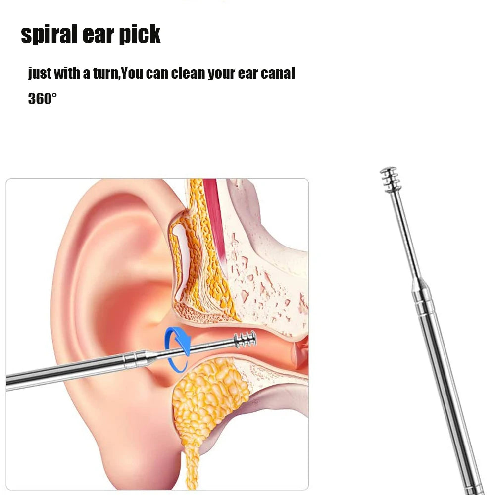 Cuchara limpiadora de oídos de acero inoxidable, herramienta de limpieza para e