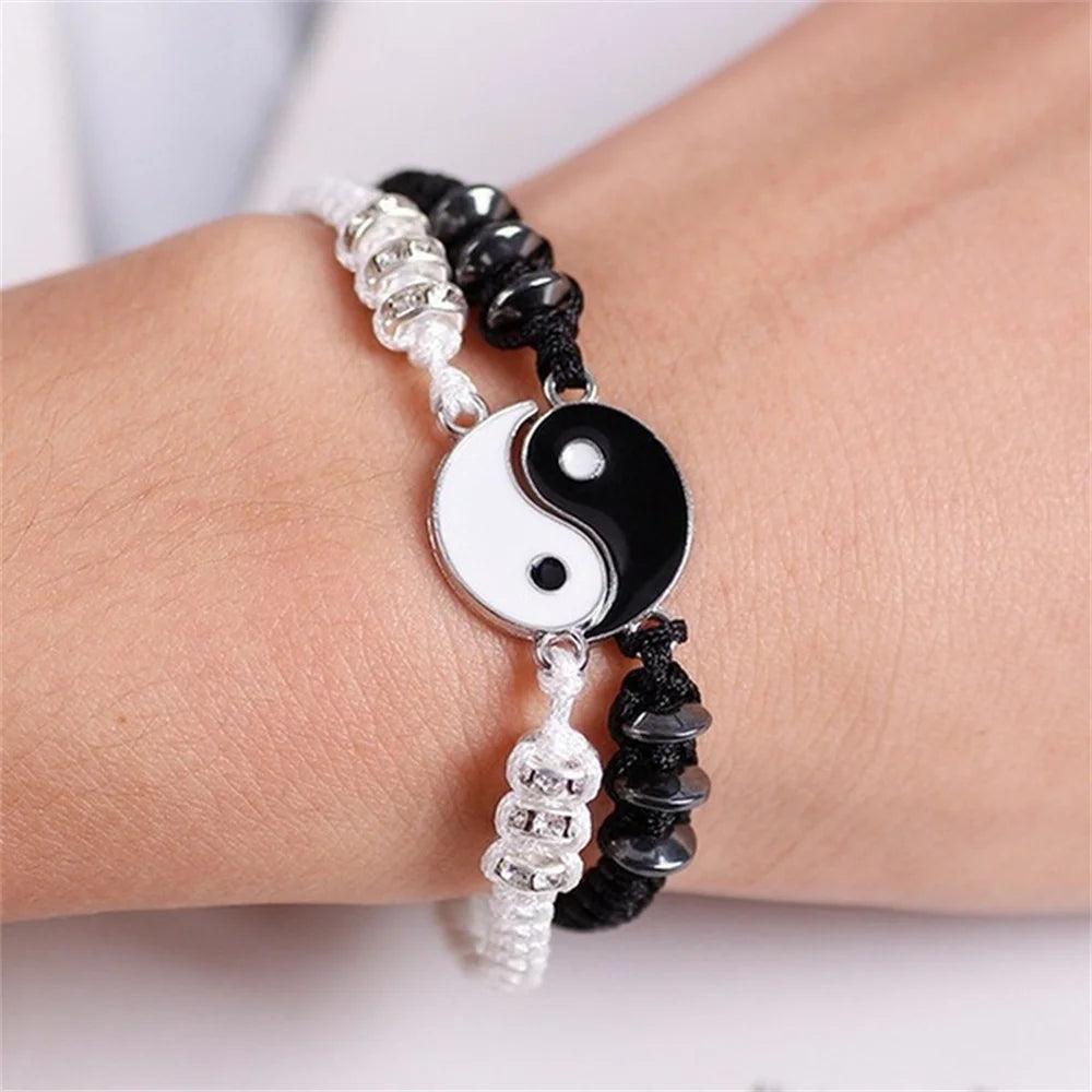 Best Friend Bracelets for 2 Matching Adjustable Cord Bracelets, Yin Yang, 